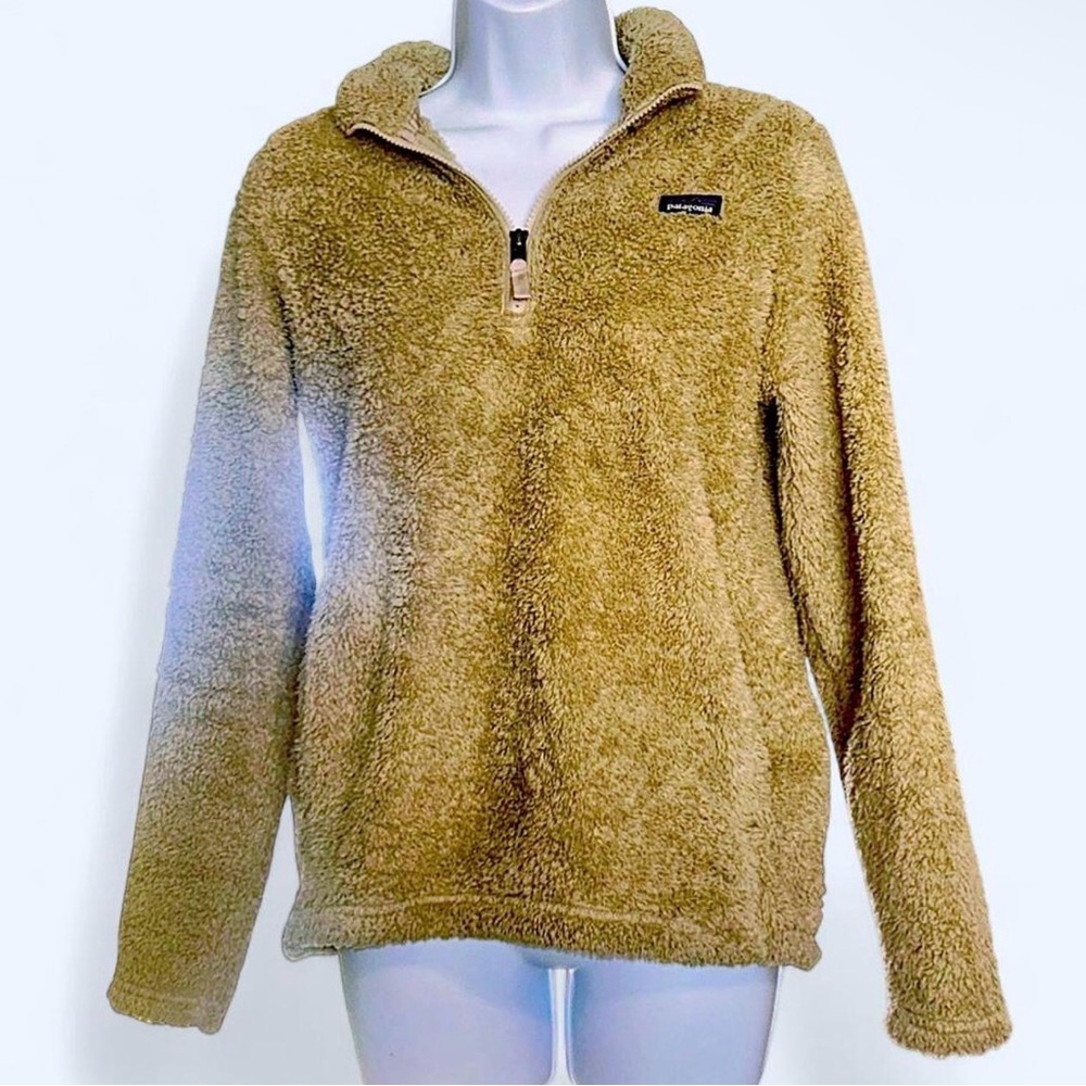SOLD-Cozy Patagonia Girls Sherpa Beige Fleece Pull Over Quarter-zip Size XXL